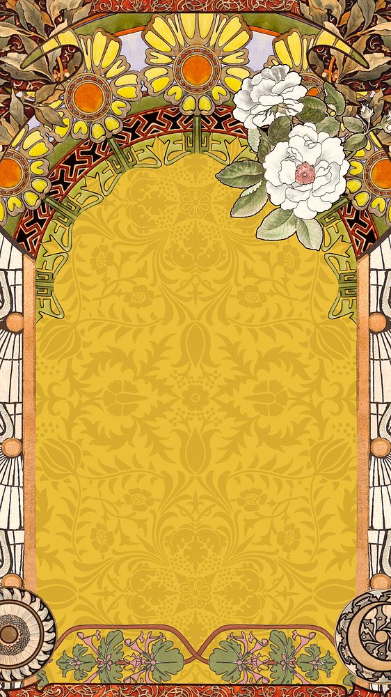 Floral art nouveau frame iPhone wallpaper, vintage botanical illustration. Remixed by rawpixel.