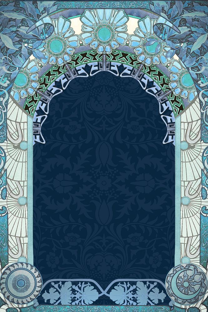 Floral art nouveau frame background, blue vintage botanical illustration. Remixed by rawpixel.