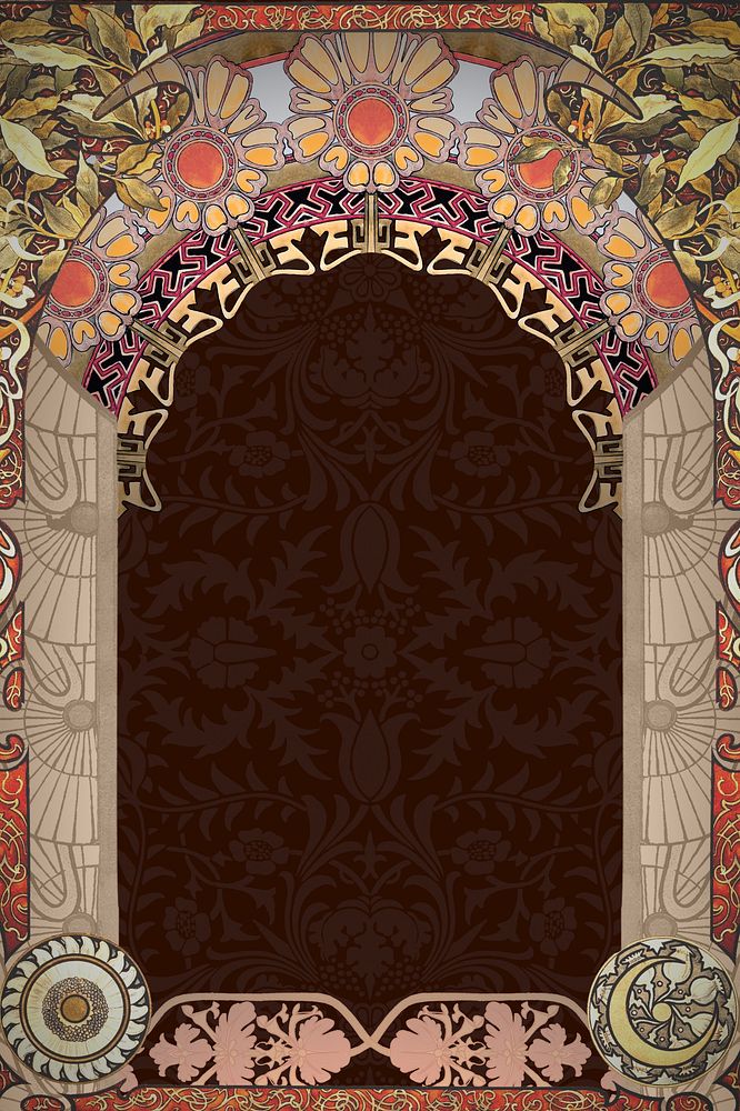 Floral art nouveau frame background, brown vintage botanical illustration. Remixed by rawpixel.