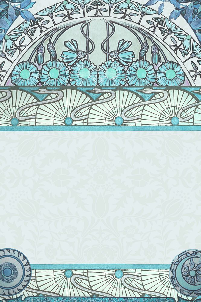 Blue ornate flower frame background, art nouveau illustration. Remixed by rawpixel.