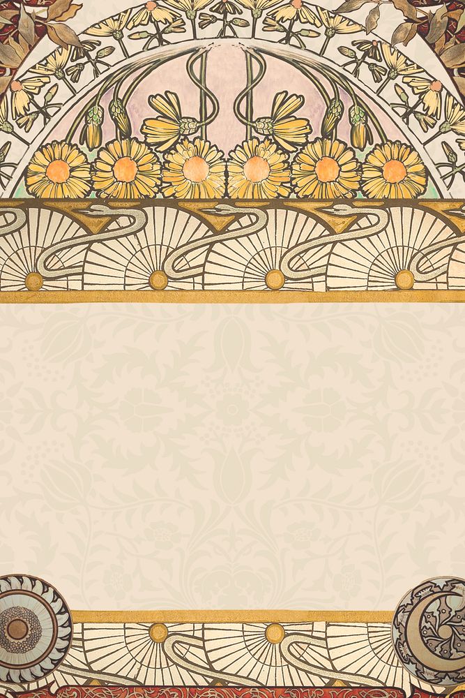 Yellow ornate flower frame background, art nouveau illustration. Remixed by rawpixel.
