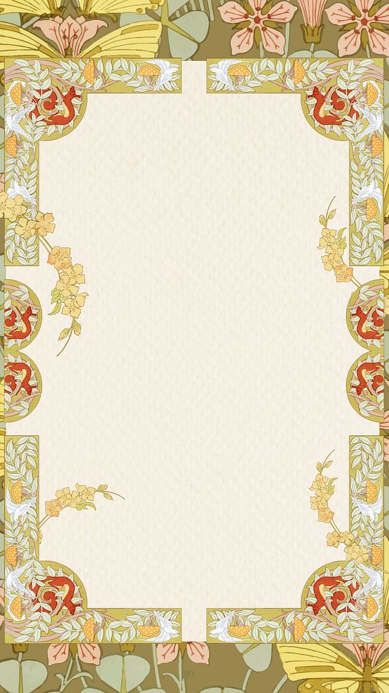 Art nouveau flower frame iPhone wallpaper, vintage botanical illustration. Remixed by rawpixel.