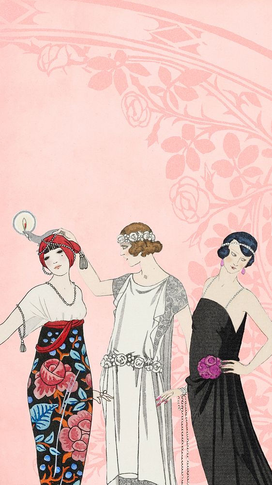 George Barbier's women iPhone wallpaper, vintage fashion illustration. Remixed by rawpixel.