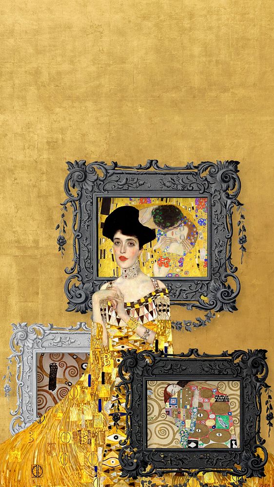 Adele Bloch-Bauer portrait iPhone wallpaper, Gustav Klimt's famous artwork. Remixed by rawpixel.