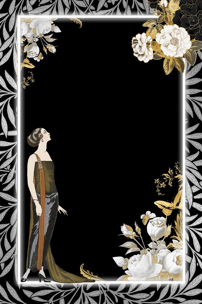 1920s woman fashion frame background, George Barbier's famous illustration. Remixed by rawpixel.