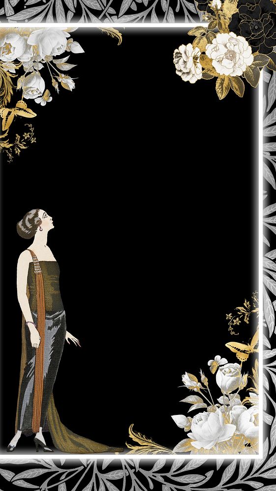 1920s woman fashion frame iPhone wallpaper, George Barbier's famous illustration. Remixed by rawpixel.