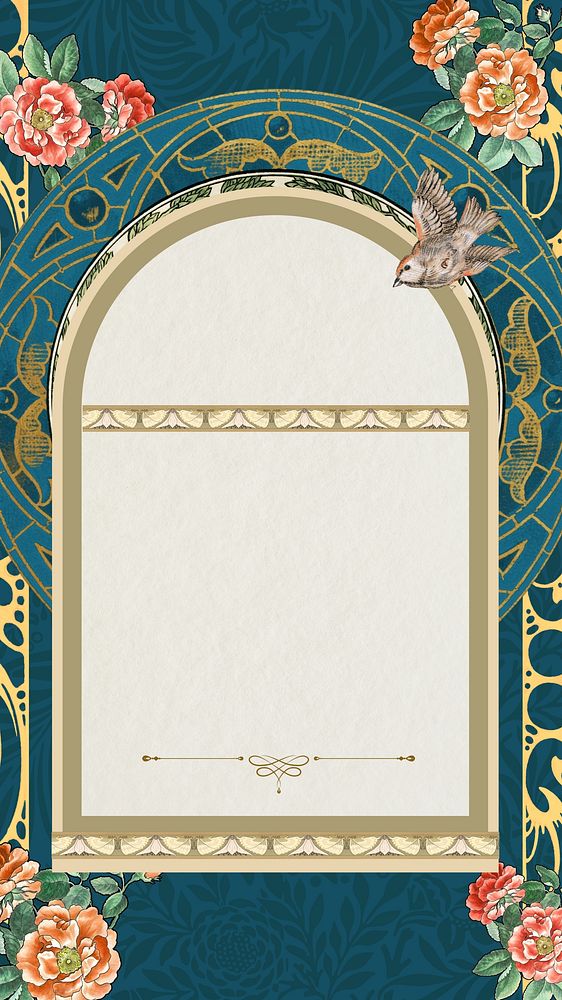 Art nouveau frame iPhone wallpaper, vintage flower ornament. Remixed by rawpixel.