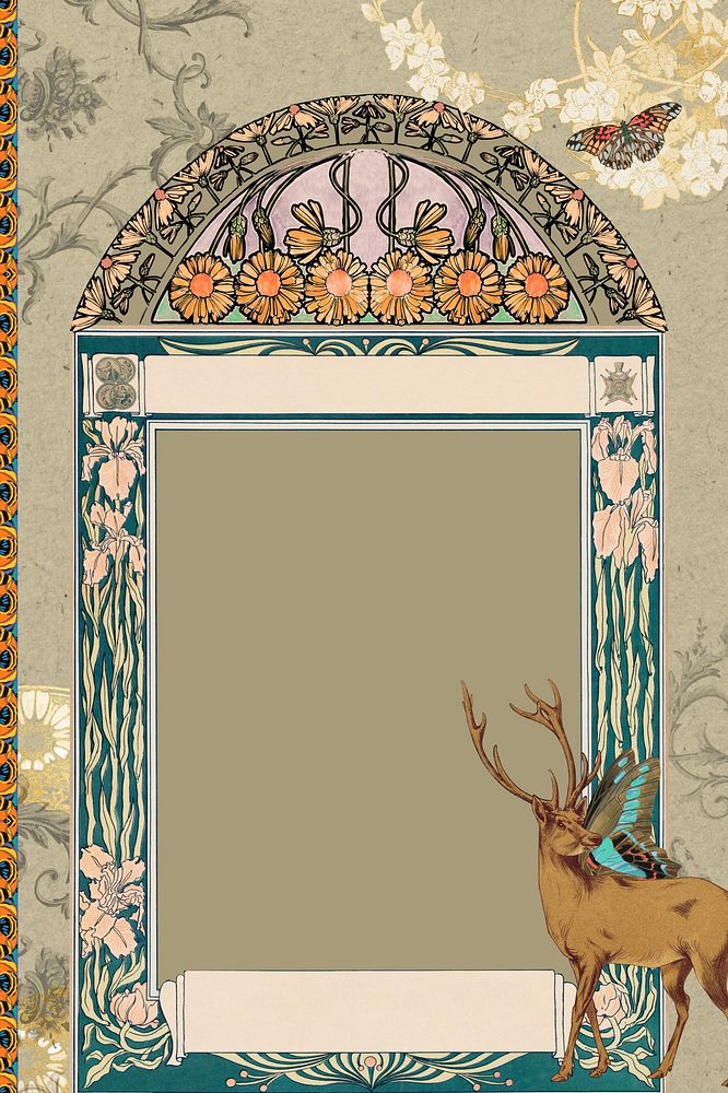 Art nouveau frame background, vintage animal ornament. Remixed by rawpixel.