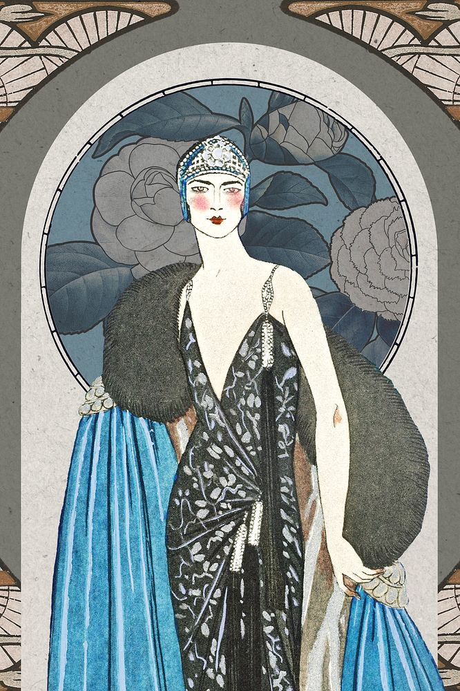 19th century woman, George Barbier's fashion illustration. Remixed by rawpixel.