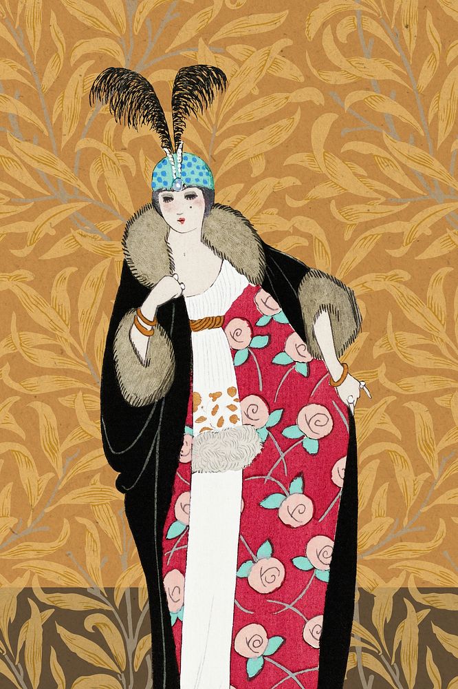 19th century woman, George Barbier's fashion illustration. Remixed by rawpixel.