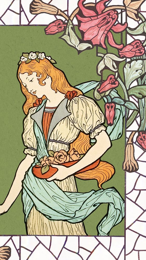 Eug&egrave;ne Grasset's woman iPhone wallpaper, vintage art nouveau illustration. Remixed by rawpixel.