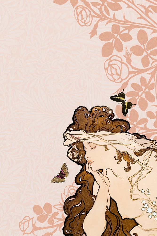 Salon des Cent background, Alphonse Mucha's famous artwork. Remixed by rawpixel.