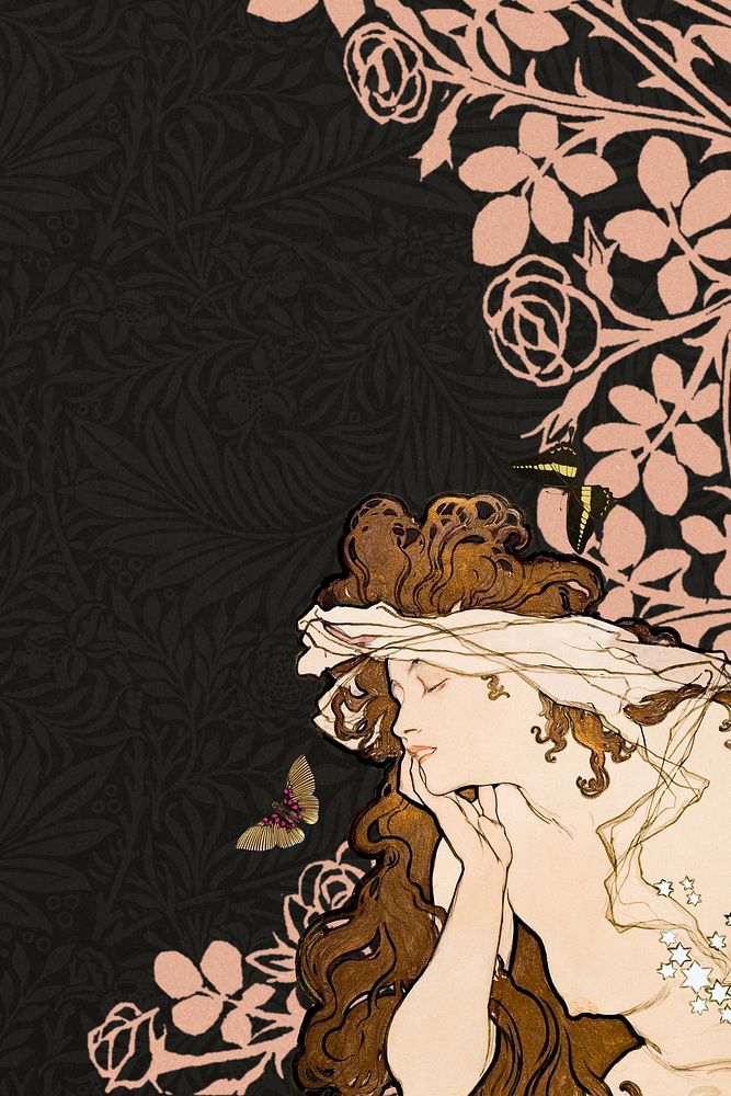 Salon des Cent background, Alphonse Mucha's famous artwork. Remixed by rawpixel.