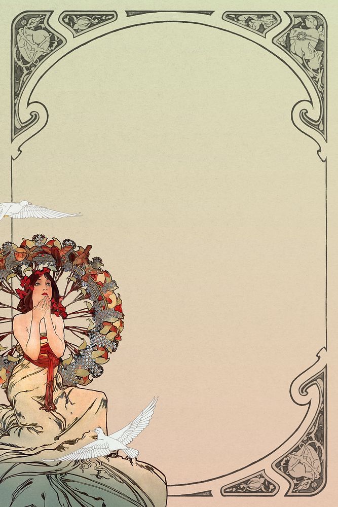 Monaco Monte Carlo frame background, Alphonse Mucha's famous artwork. Remixed by rawpixel.