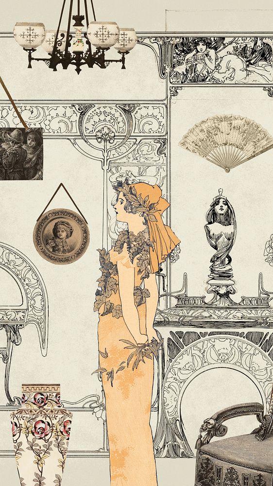 Vintage woman iPhone wallpaper, art nouveau illustration by William Martin Johnson. Remixed by rawpixel.