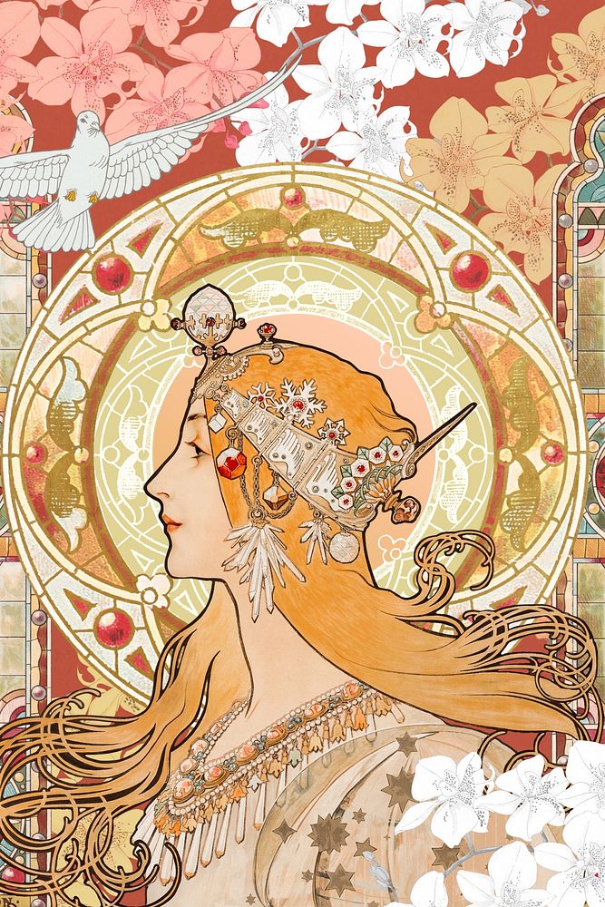 Alphonse Mucha's woman, art nouveau vintage illustration. Remixed by rawpixel.