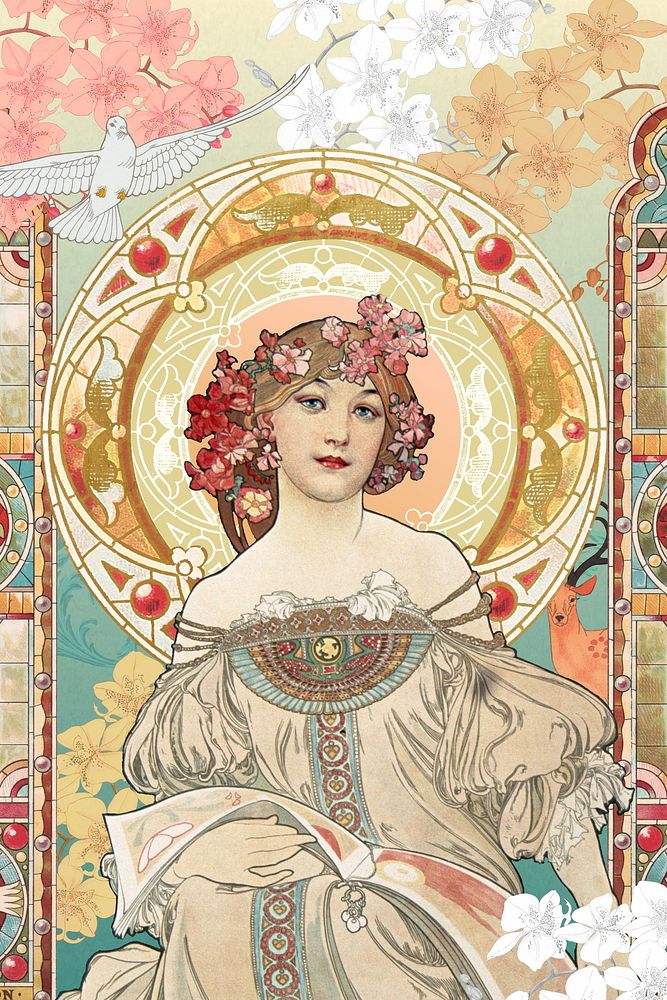 Alphonse Mucha's woman, art nouveau vintage illustration. Remixed by rawpixel.