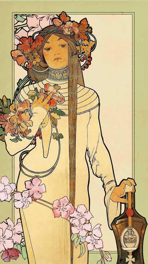 The Trappistine iPhone wallpaper, Alphonse Mucha's famous artwork. Remixed by rawpixel.