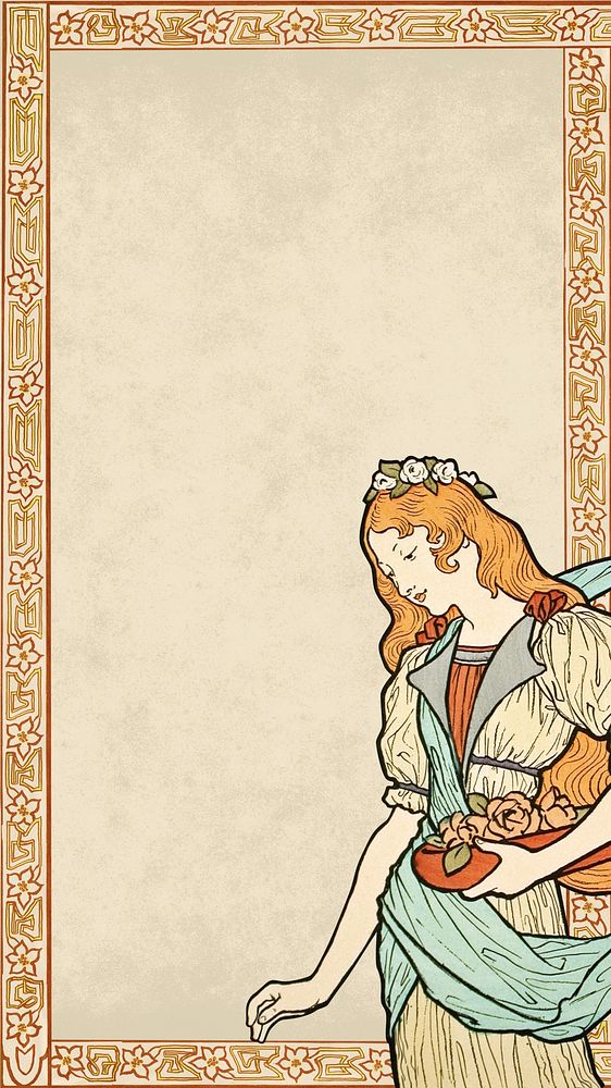 Eugène Grasset's woman frame iPhone wallpaper, vintage art nouveau illustration. Remixed by rawpixel.