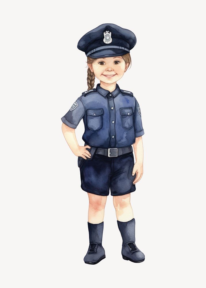 Girl in police costume, watercolor illustration