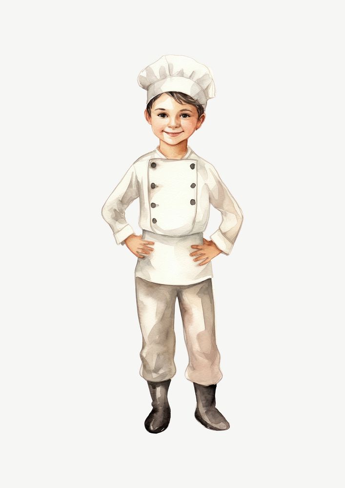 Boy in chef costume, watercolor collage element psd