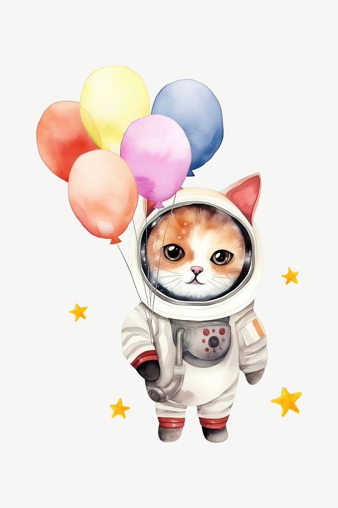 Cat astronaut, watercolor collage element psd
