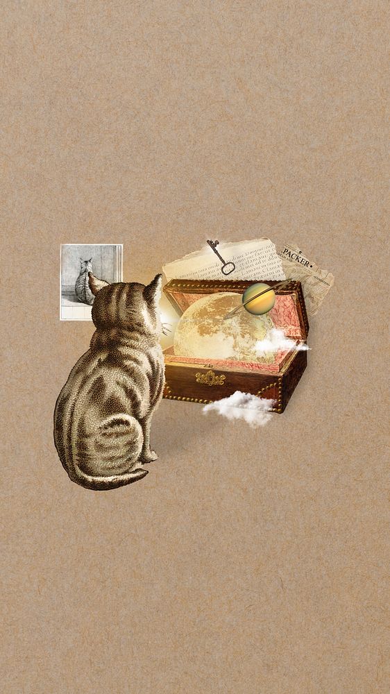 Vintage cat fantasy iPhone wallpaper