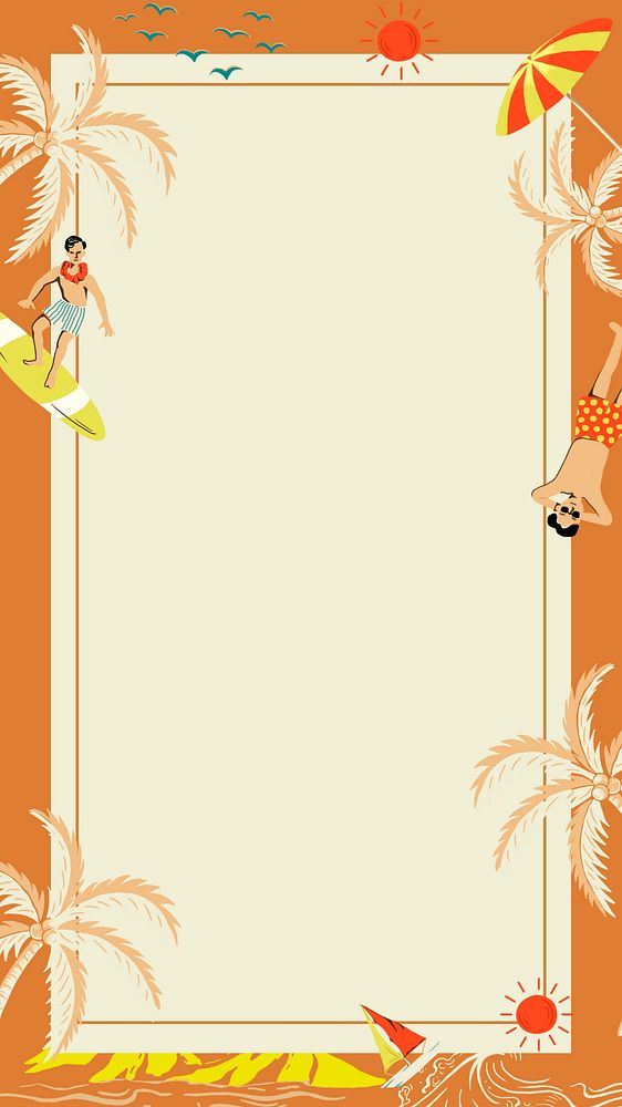 Orange Summer travel iPhone wallpaper, retro illustration