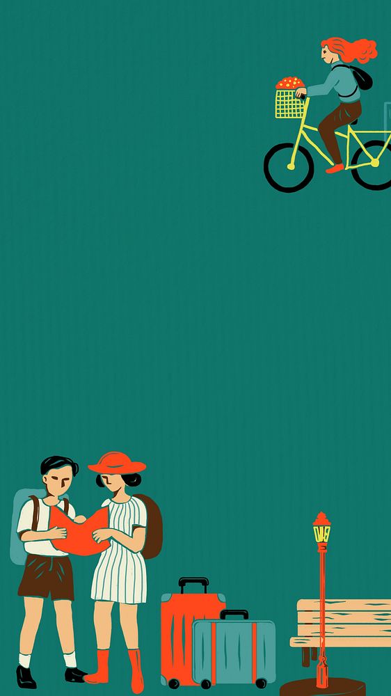 Green City travel iPhone wallpaper, retro illustration