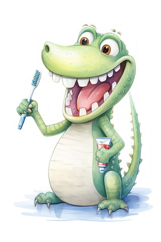 Crocodile brushing teeth. AI generated Image by rawpixel.