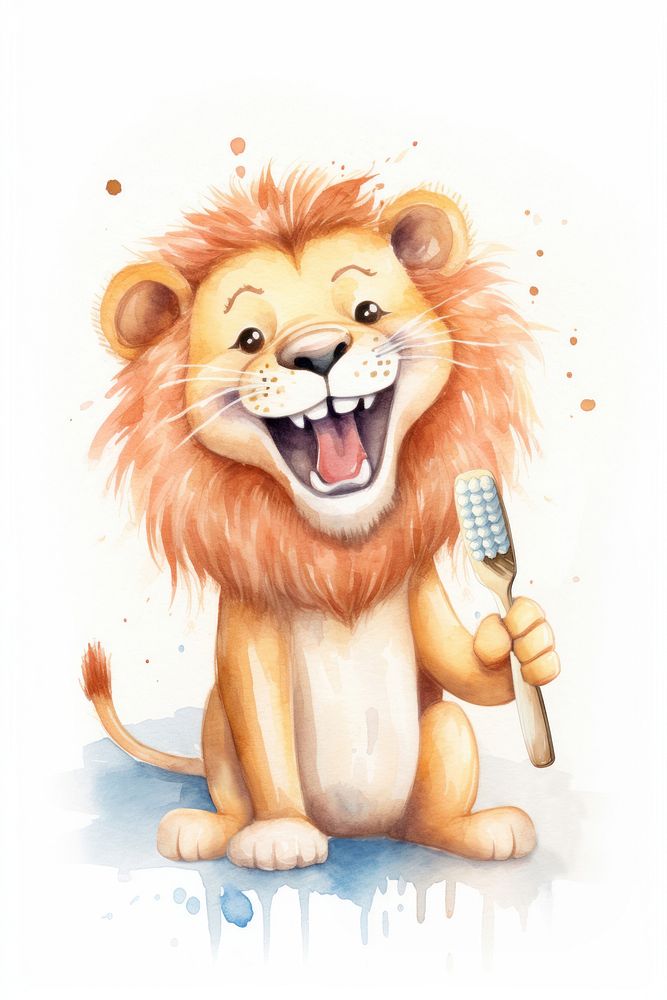 Lion brushing teeth. AI generated Image by rawpixel.