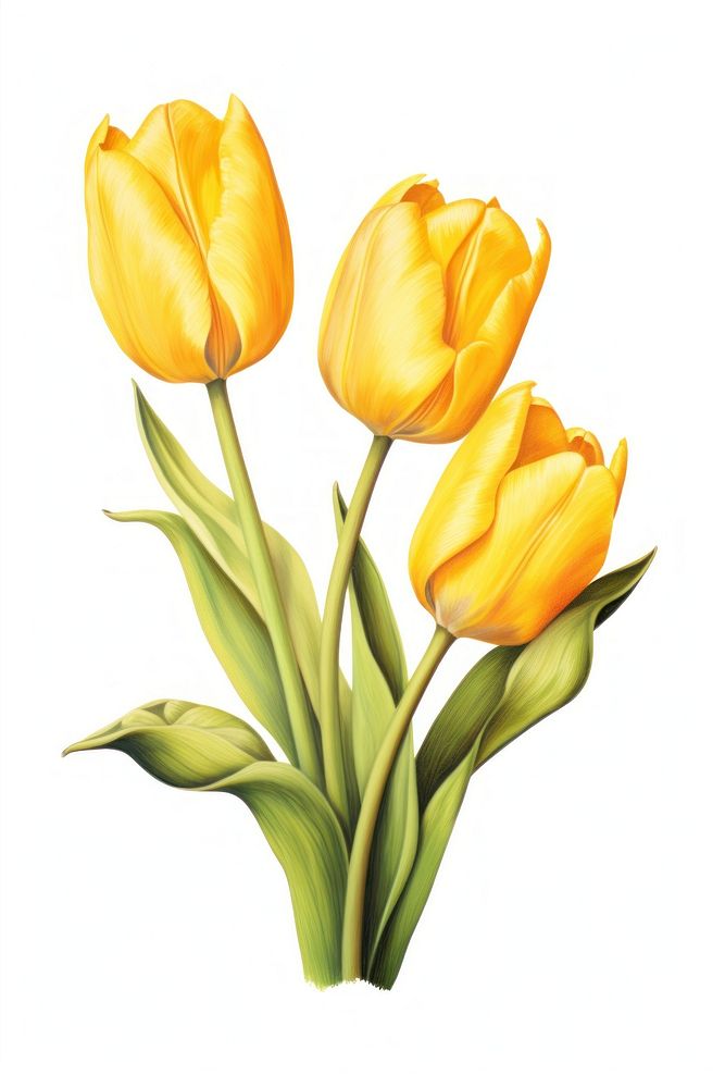 Yellow tulips flower plant white background. AI generated Image by rawpixel.