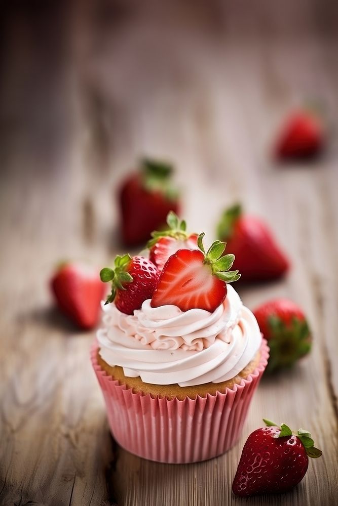 Strawberry cupcake cream dessert. AI generated Image by rawpixel.