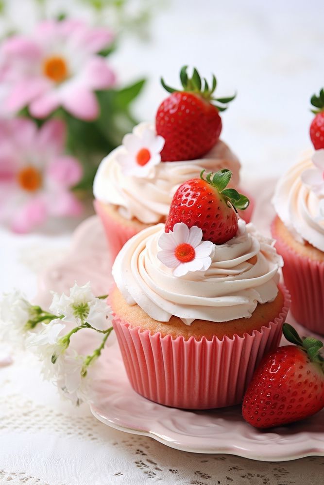Strawberry cupcake cream dessert. AI generated Image by rawpixel.