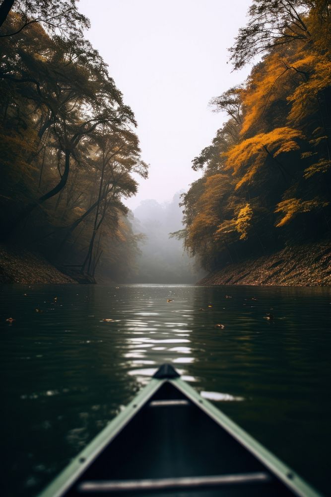 Kayak boat sailing on a river. 