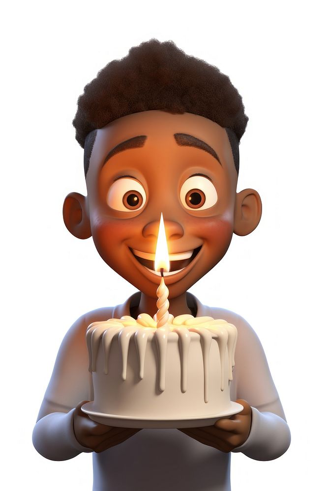 African american boy candle cake dessert. 