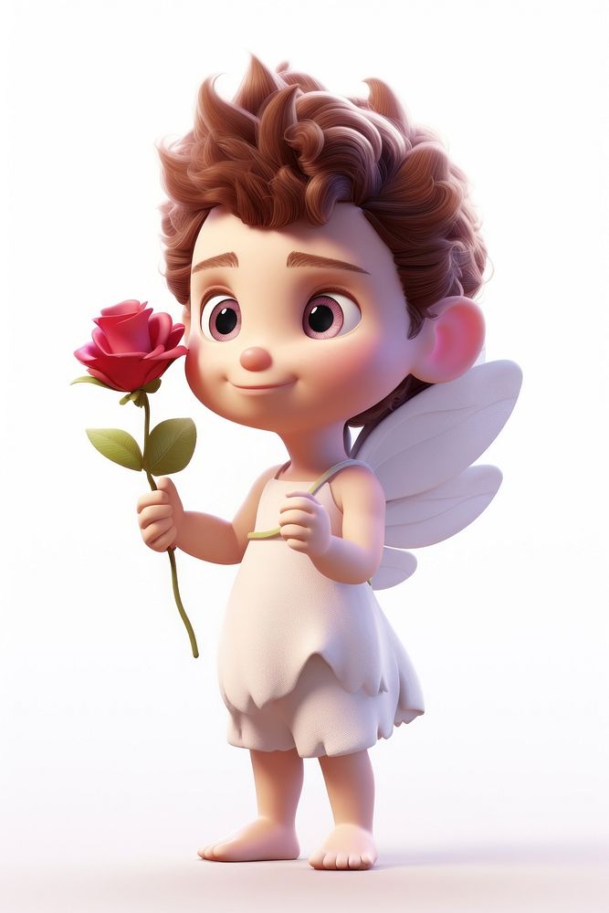 Cupid holding flower cartoon plant cute. AI generated Image by rawpixel.