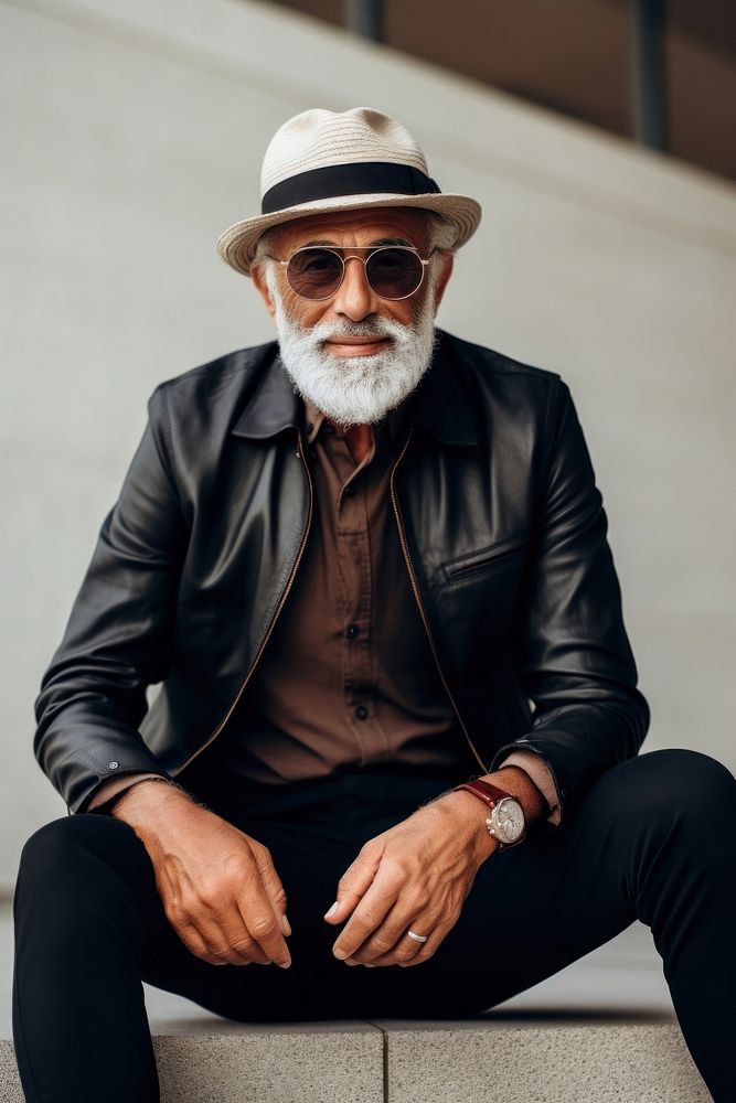 Black old man photography portrait outdoors. 