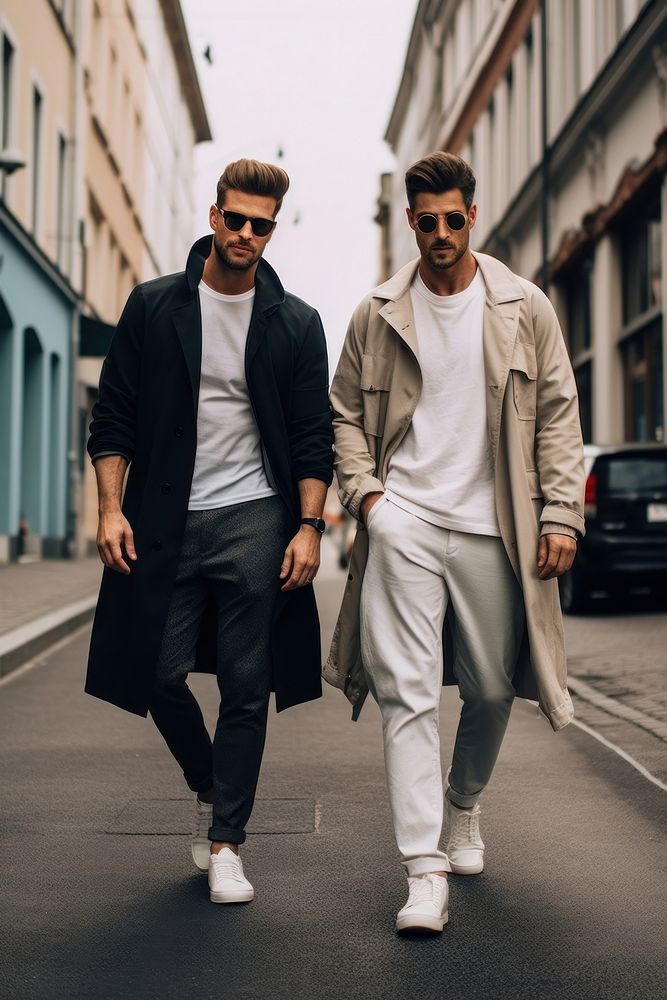 2 men outdoors overcoat fashion. AI generated Image by rawpixel.
