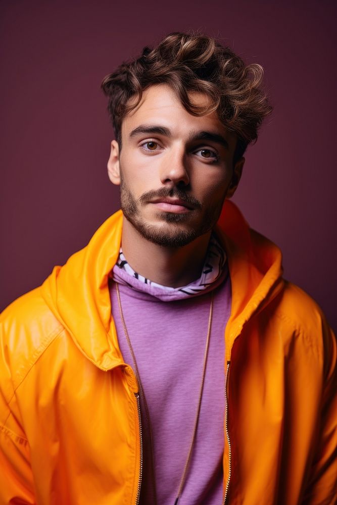 Orange clothes a man portrait photography. AI generated Image by rawpixel.