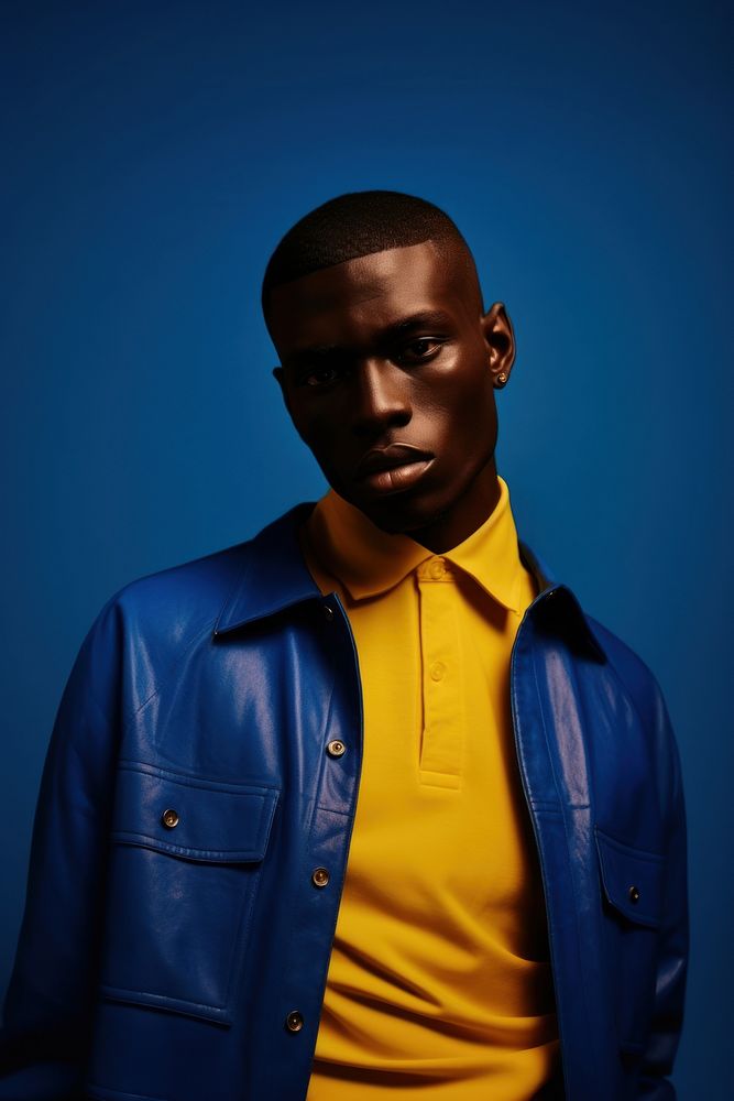 Blue clothes black a man portrait photography. AI generated Image by rawpixel.