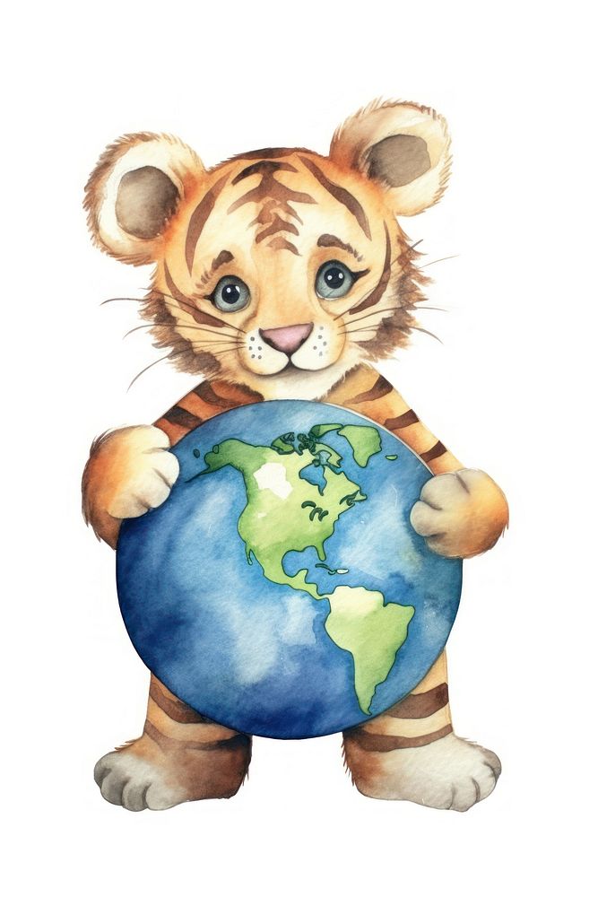 Tiger holding earth mammal planet animal. 