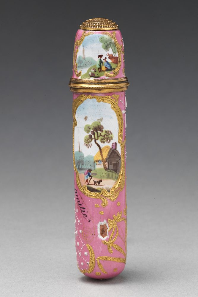 Scent bottle and holder with thimble