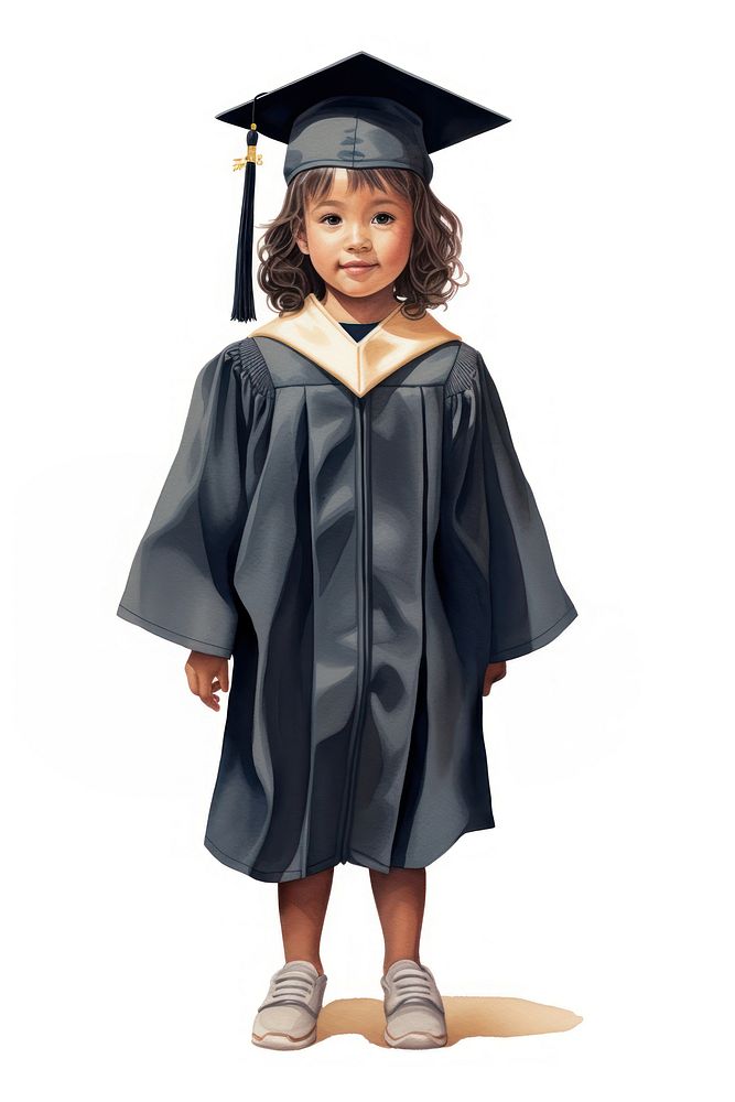 Kid wearing graduation gown student child white background. AI generated Image by rawpixel.