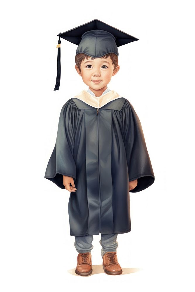 Kid wearing graduation gown child white background intelligence. AI generated Image by rawpixel.