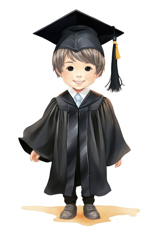 Kid wearing graduation gown cute white background representation. AI generated Image by rawpixel.