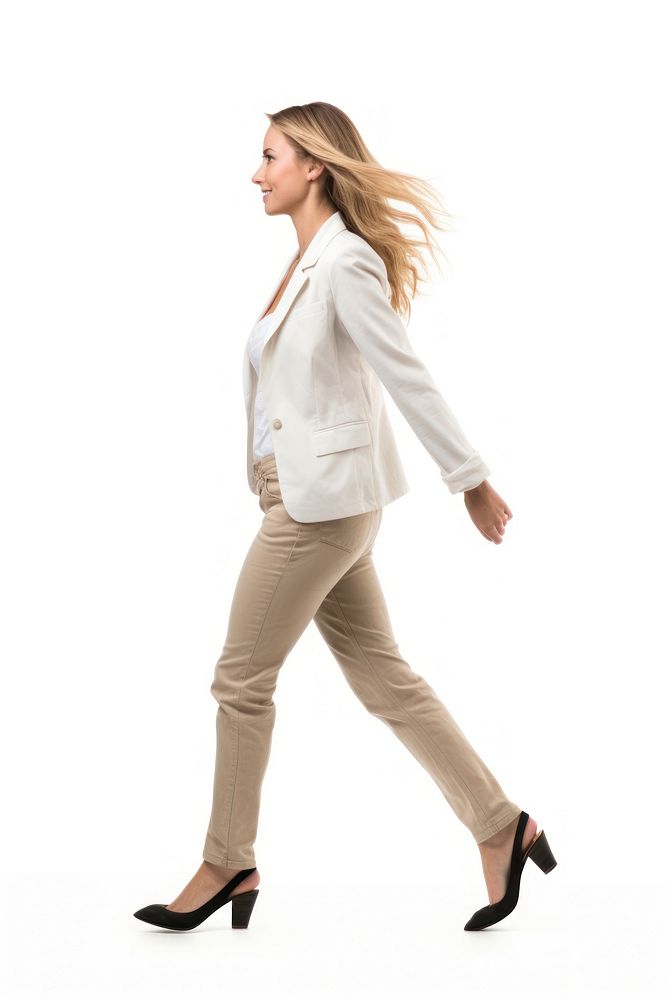 A woman walking footwear blazer. AI generated Image by rawpixel.
