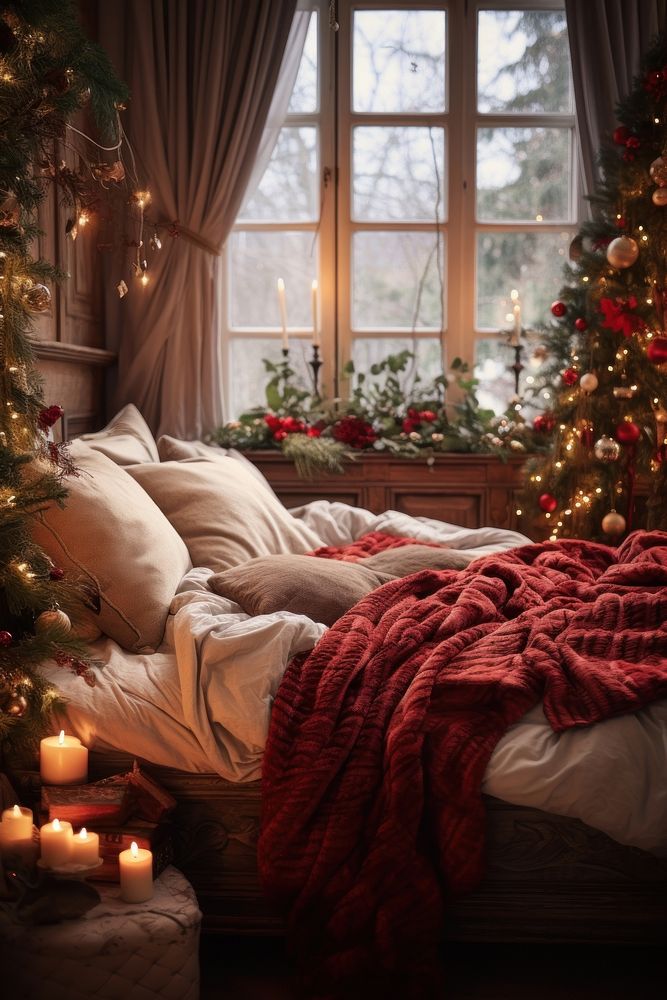 Bed christmas decoration furniture. AI generated Image by rawpixel.