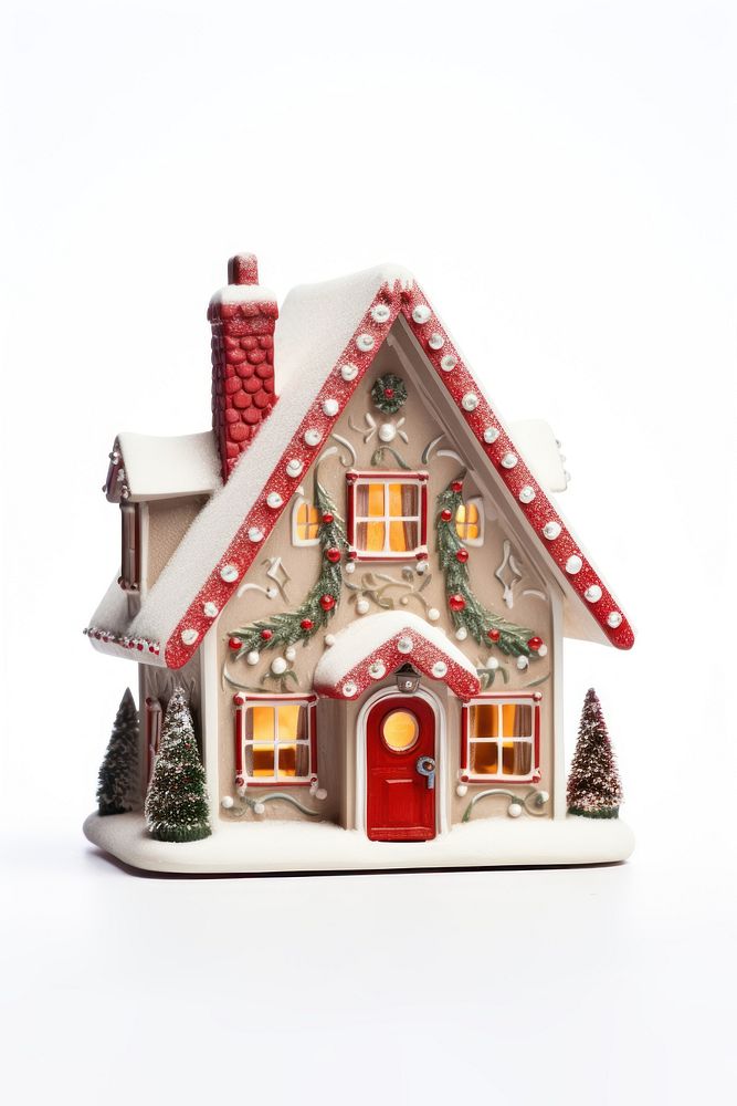 Christmas putz house christmas gingerbread white background. AI generated Image by rawpixel.