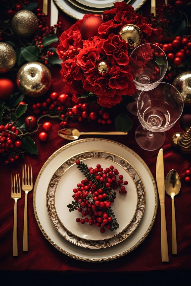 Modern dinning table christmas flower plate. AI generated Image by rawpixel.